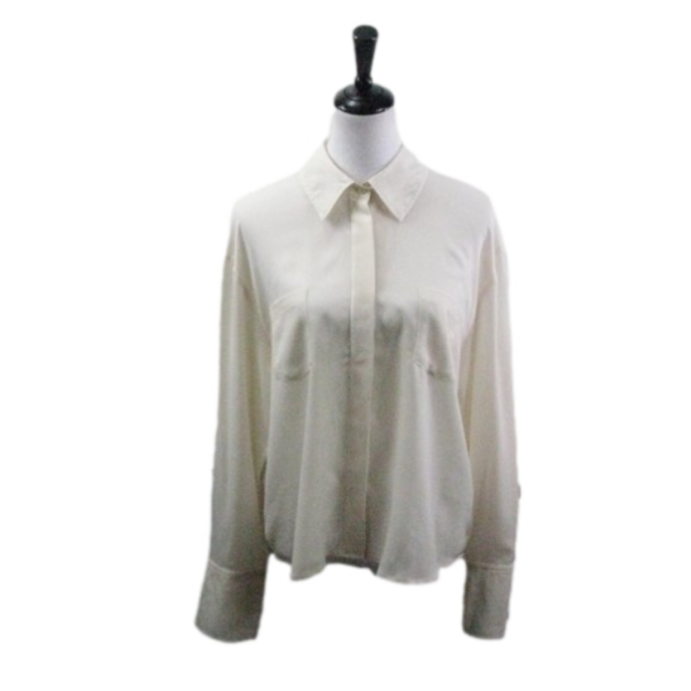 Apt. 9 Cream Polyester/Knit Button Front Long Sle… - image 1